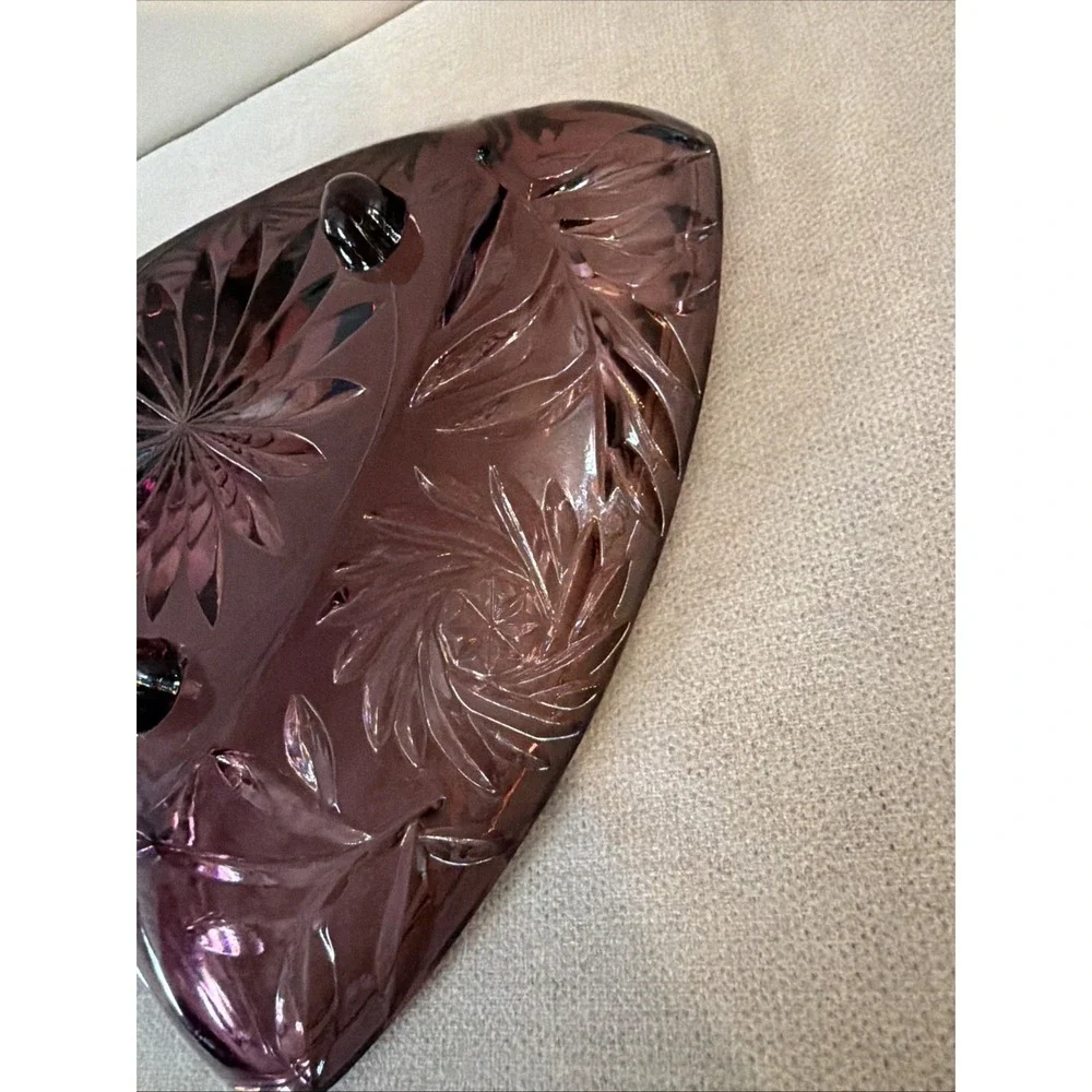 Set of 2 Vintage Hazel Atlas Amethyst Glass Trinket Jewelry Dish w/3-Footed Base